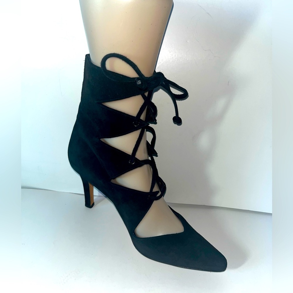 Manolo Blahnik Black High Heel Lace-Up Booties